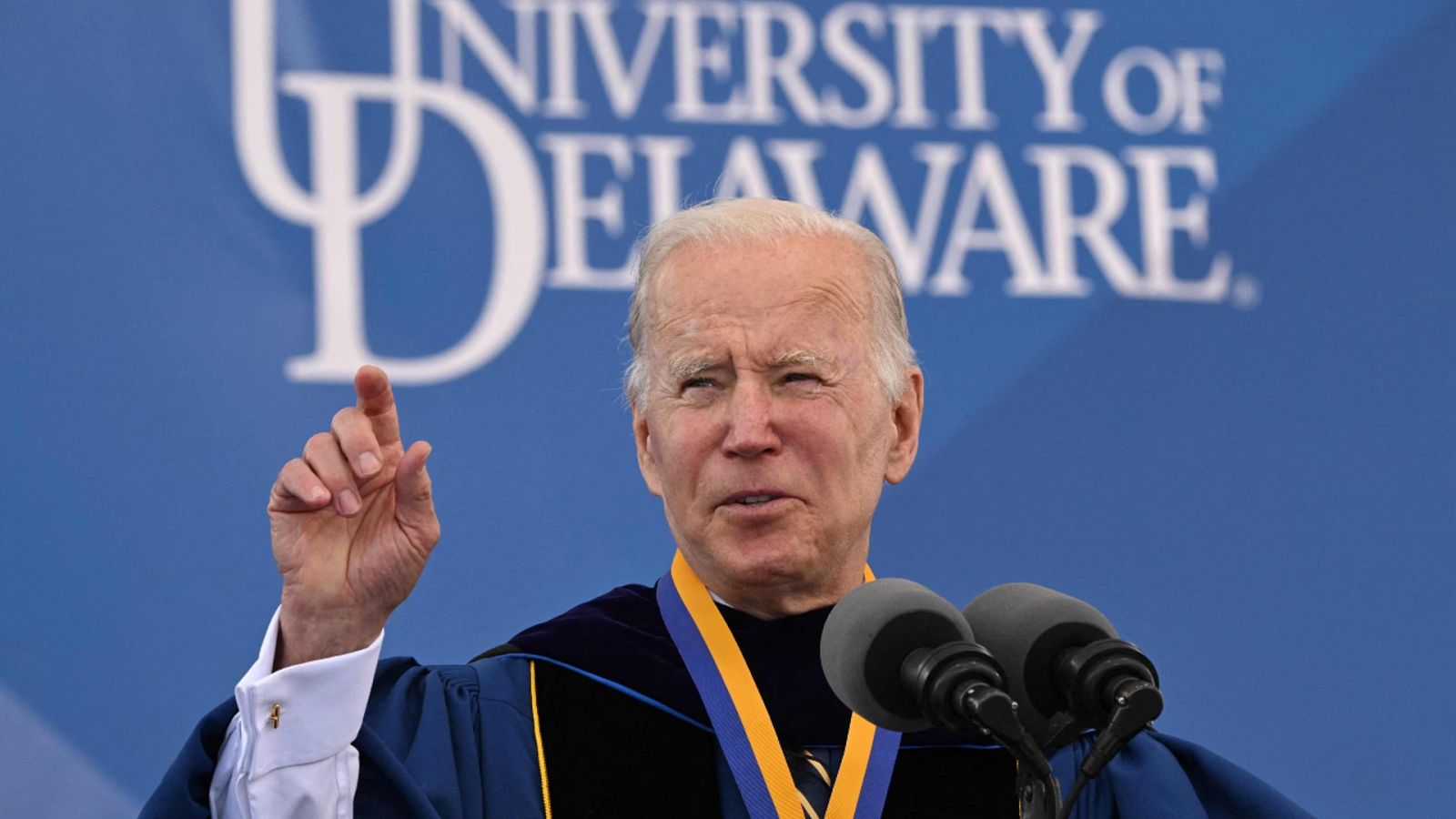 El presidente de Estados Unidos, Joe Biden, durante un discurso en la Universidad de Delaware el sábado 28 de mayo de 2022.