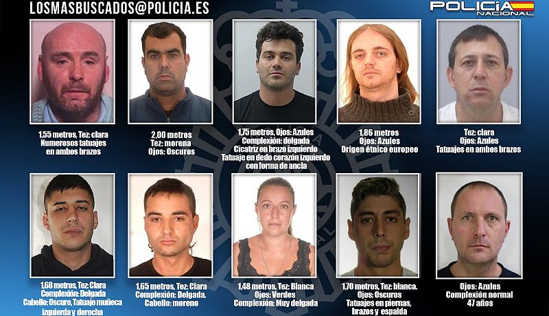Fotografías de los diez fugitivos incluidos en la campaña de los más buscados por la Policía Nacional.paña de la Policía Nacional
