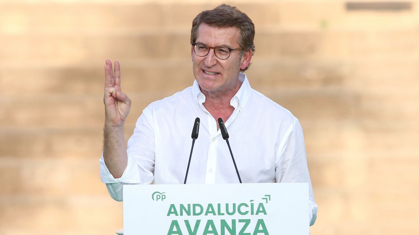 El presidente del PP, Alberto Núñez Feijóo, en un acto de campaña de las elecciones andaluzas