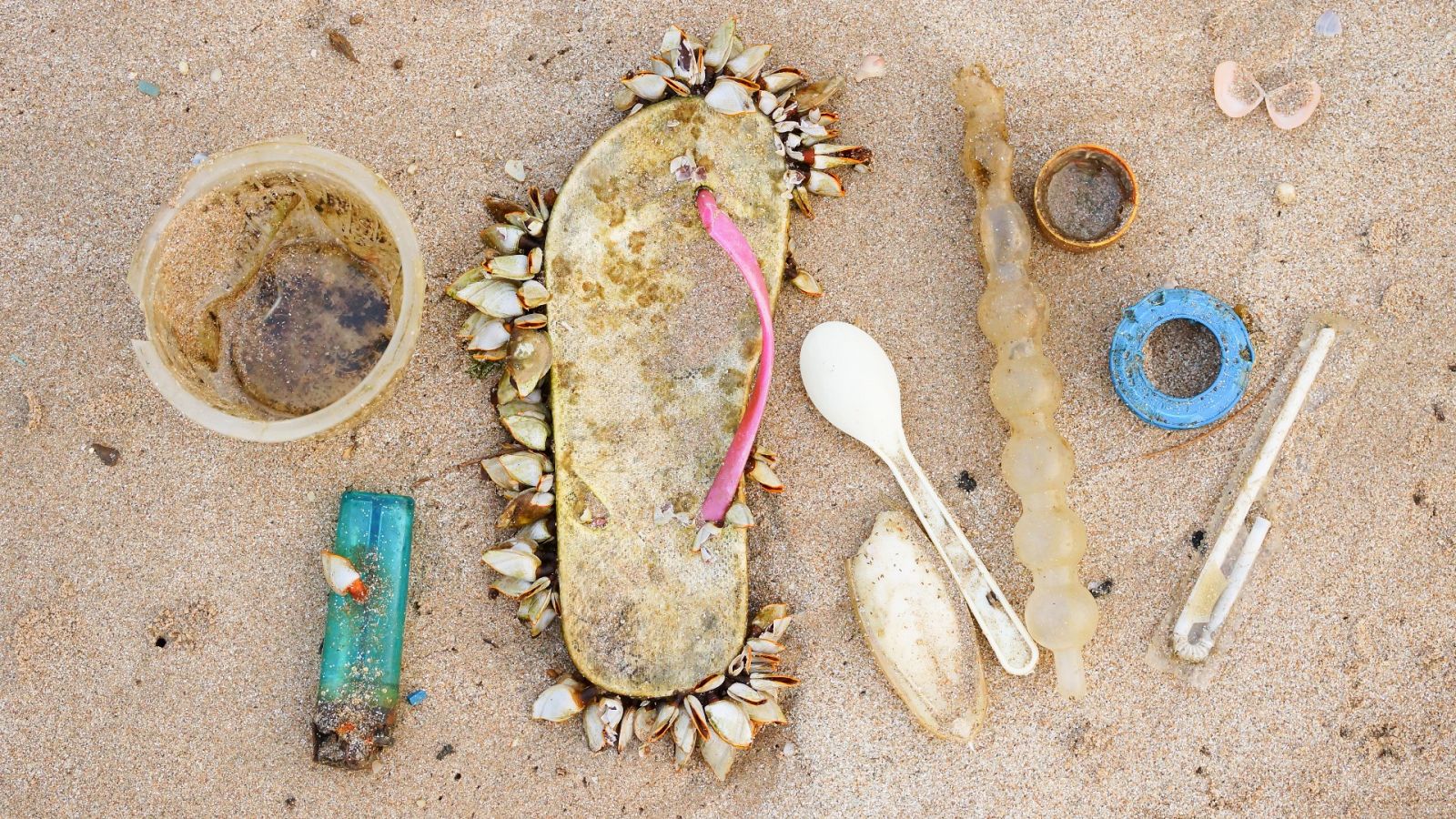 Basura en la orilla de una playa