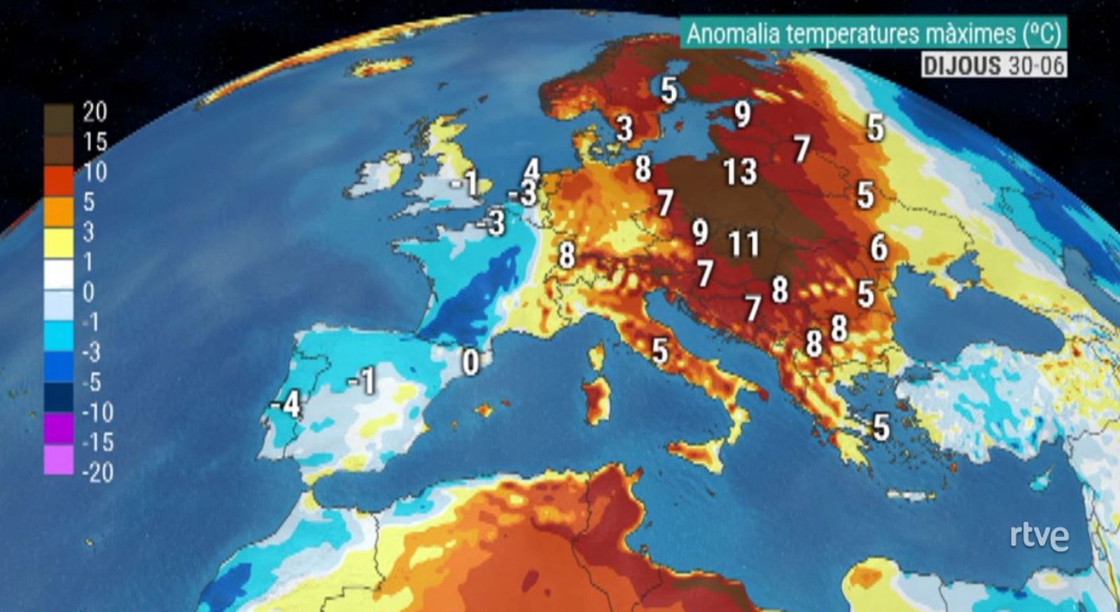 Anomalia de temperatures per Europa, aquesta setmana