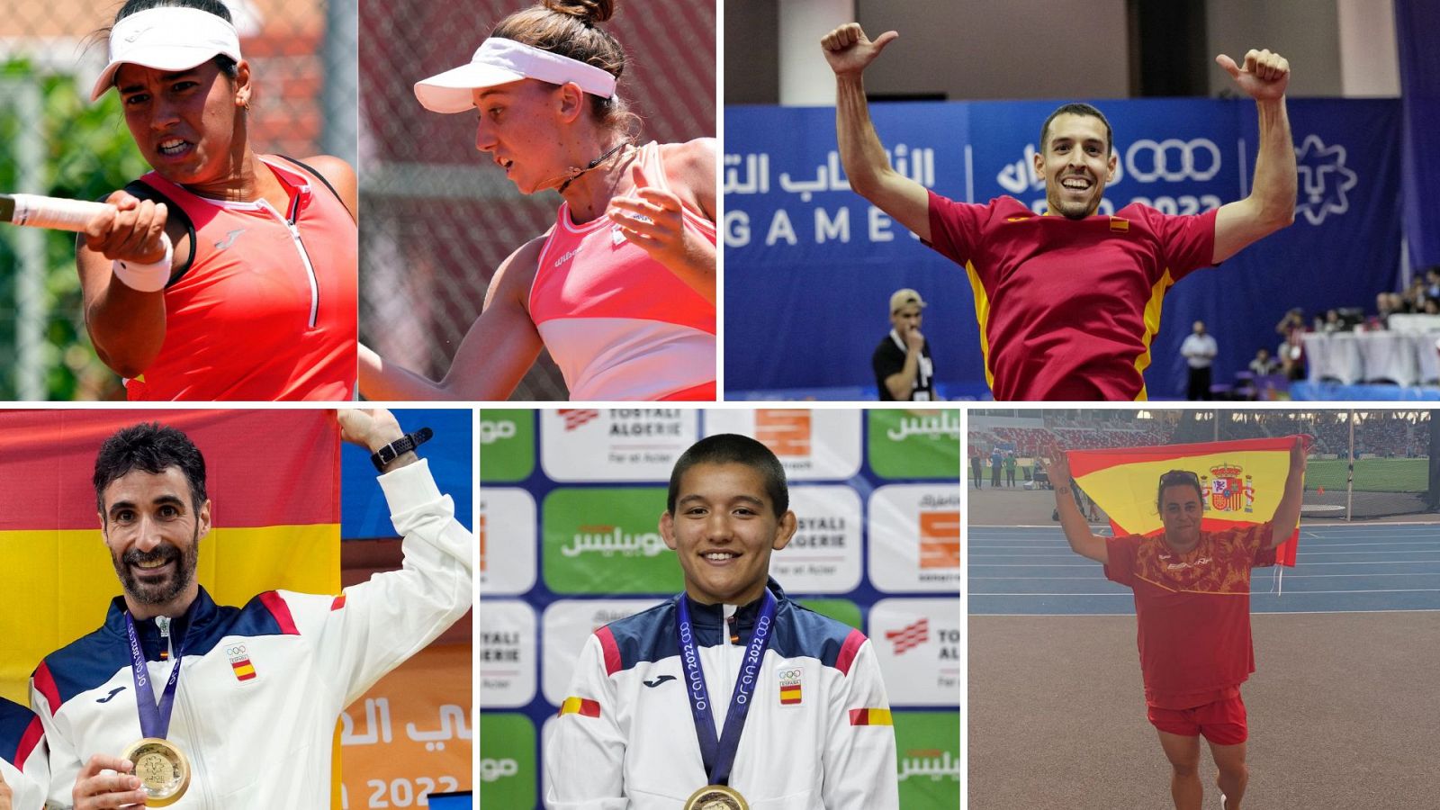 De arriba abajo e izquierda a derecha: las doblistas de tenis, Álvaro Robles, Pablo Abián, Ai Tsunoda y Laura Redondo