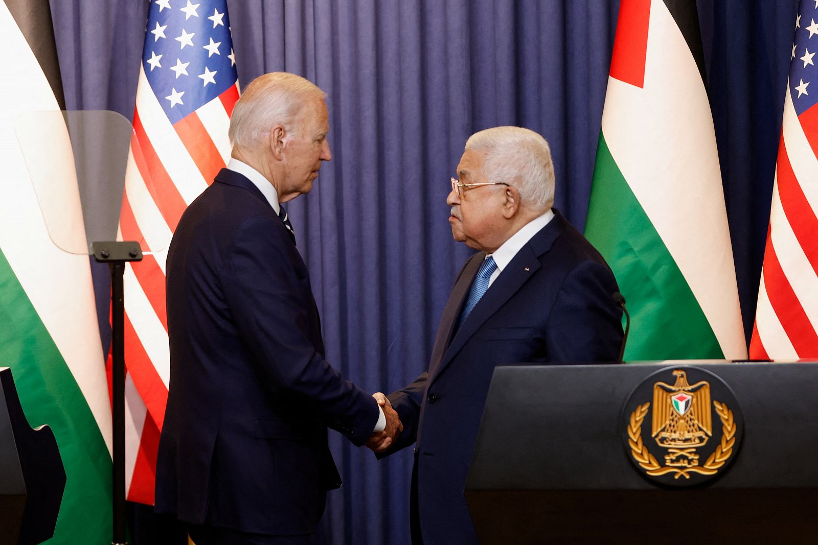 Joe Biden tras la reunión con el presidente palestino Abbas en Cisjordania este viernes