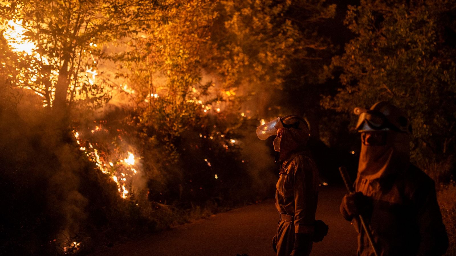 Bomberos trabajan para extinguir un incendio en O Barco de Valdeorras (Ourense)