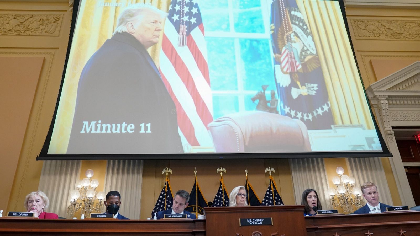 Una imagen de la sesión del 21 de julio de 2022 del comité legislativo que investiga el asalto al Capitolio de Estados Unidos.