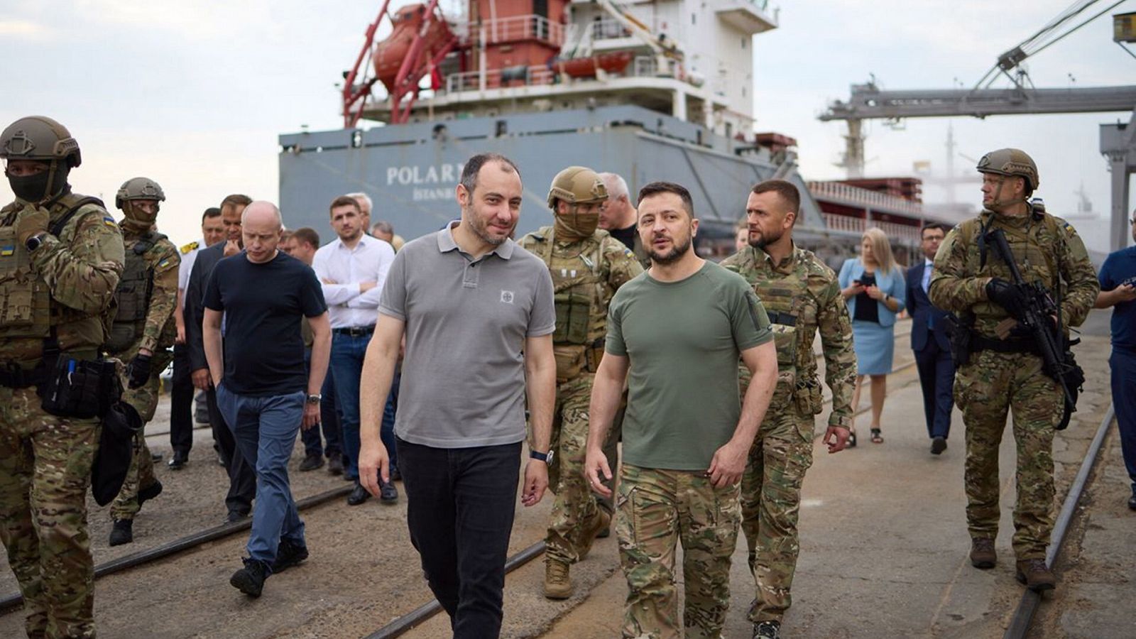 El presidente ucraniano, Volodímir Zelenski, en su visita al puerto de Odesa el 29 de junlio