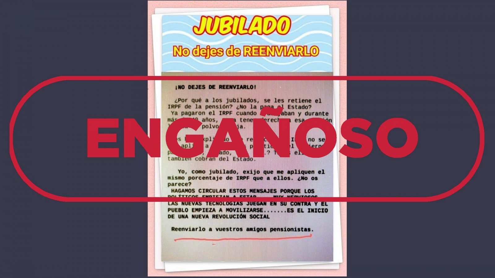 Mensaje que difunde contenido engañoso sobre el IRPF que pagan los cargos políticos con el sello: Engañoso