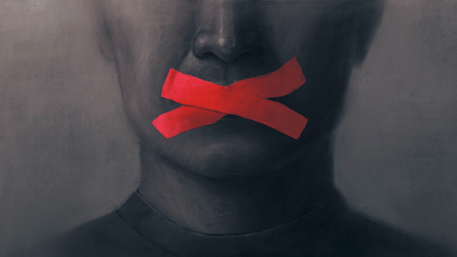 Un retrato con la boca tapada que simboliza la censura