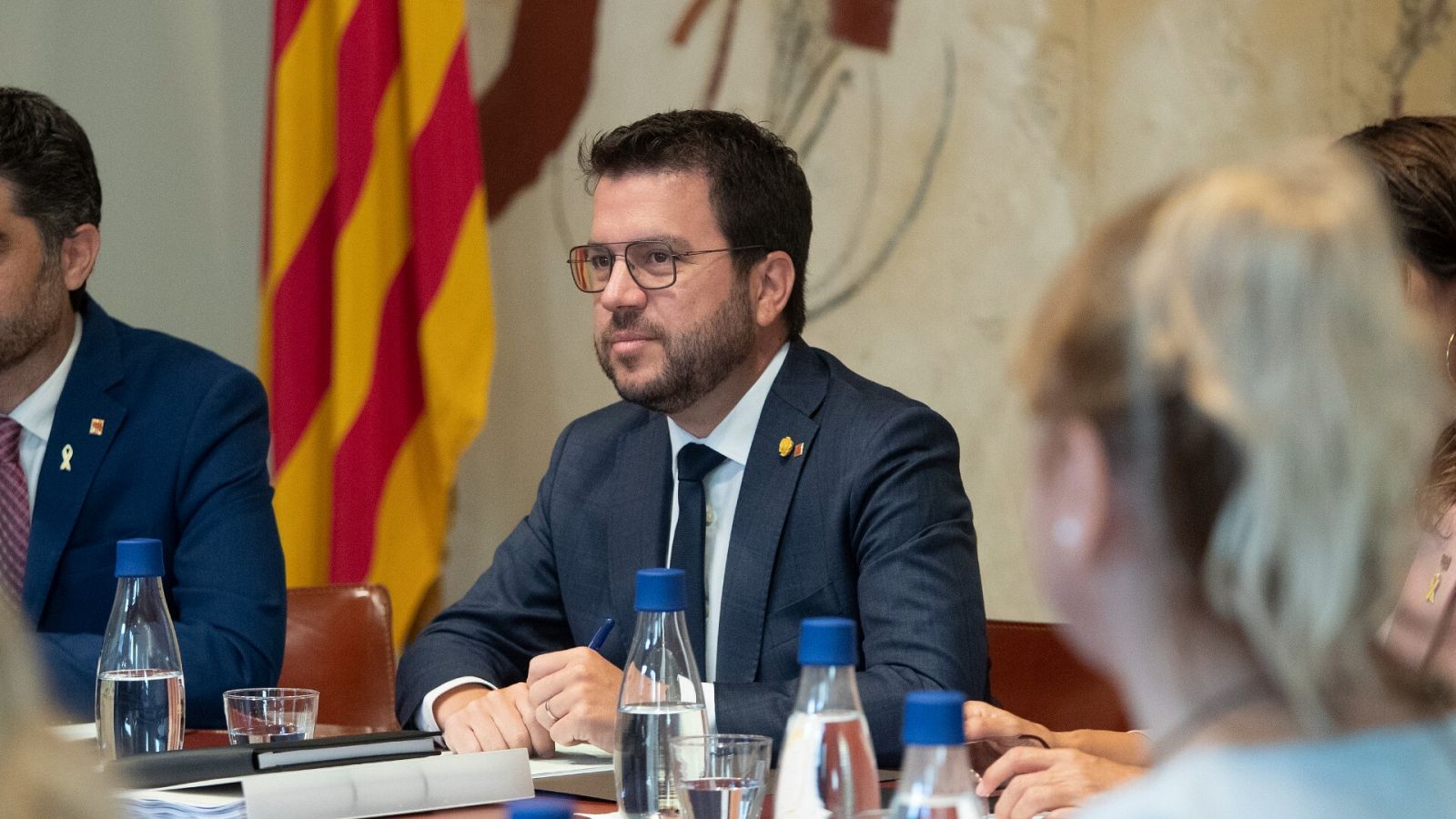 El presidente de la Generalitat, Pere Aragonès, durante una reunión del Gobierno catalán