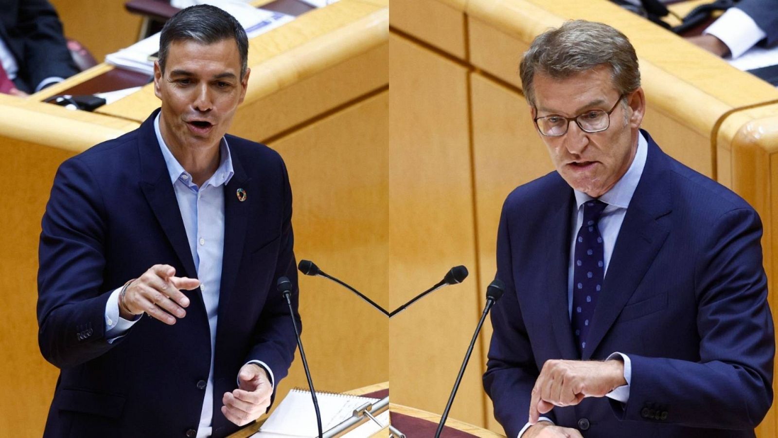 Pedro Sánchez y Alberto Núñez Feijóo, durante el debate en el Senado este martes