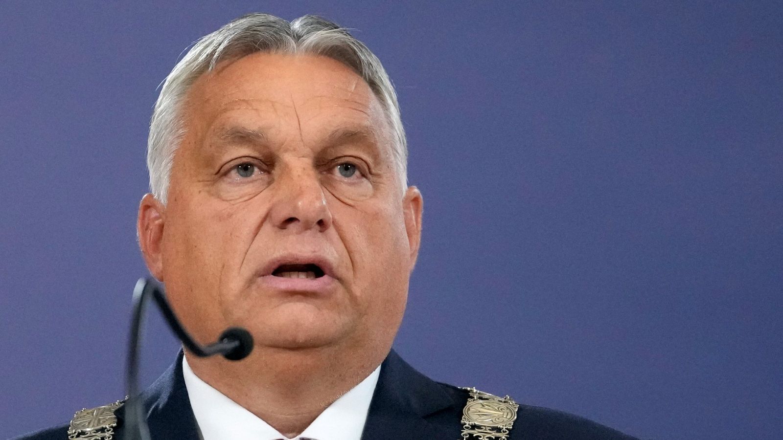 El primer ministro de Hungría, Viktor Orban, durante la rueda de prensa con el presidente serbio, Aleksandar Vucic en Belgrado 