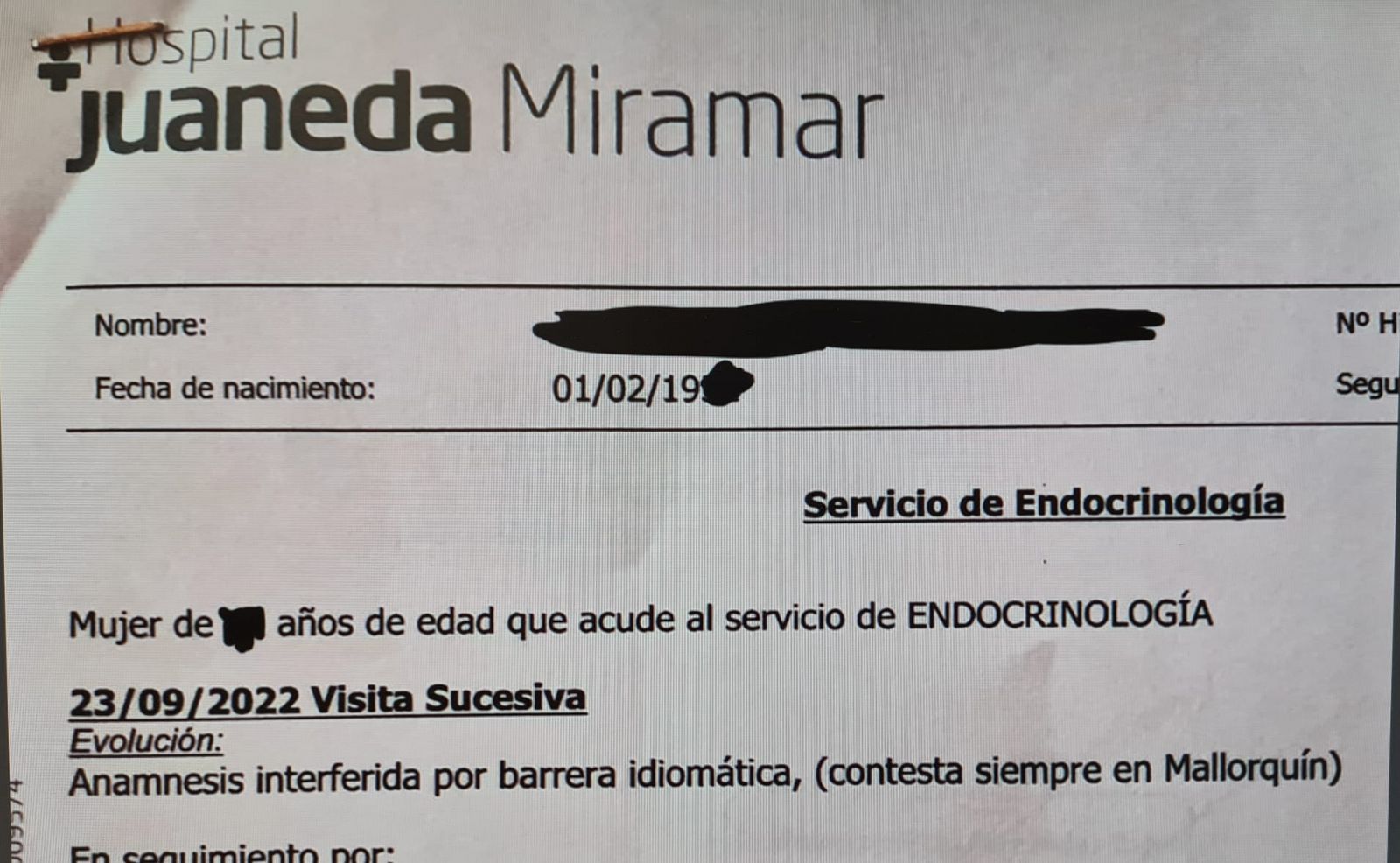 Aquest és l'informe que va fer el metge de l'Hospital Juaneda Miramar