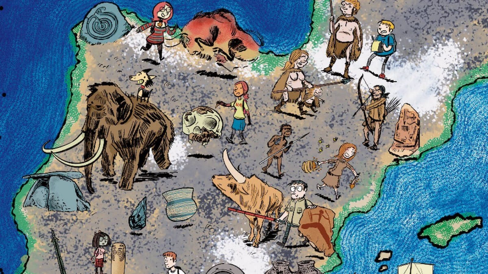 Un cómic gigante descubre a los chavales la prehistoria de España