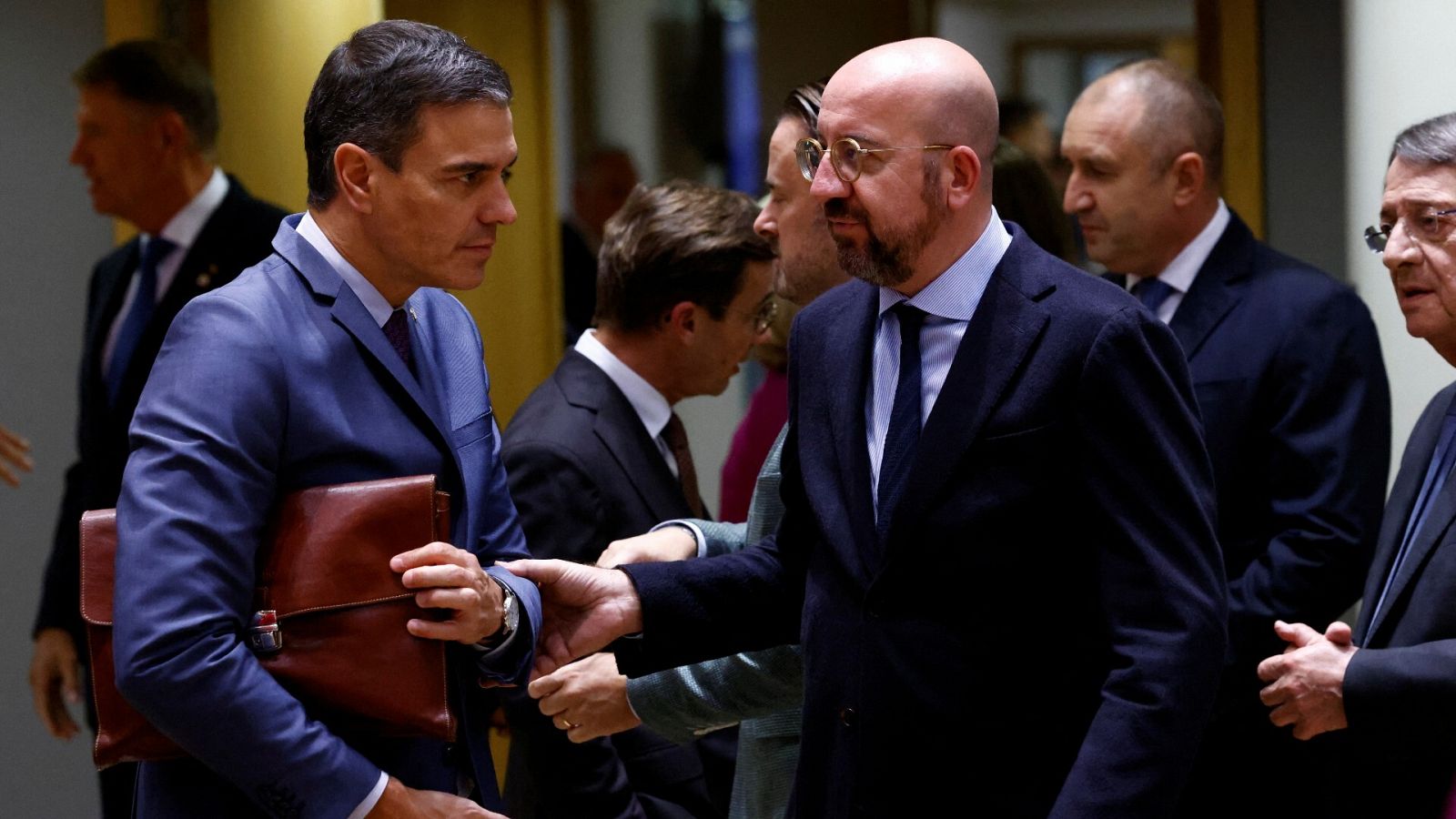 Pedro Sánchez y el presidente del Consejo Europeo, Charles Michel, durante la reunión