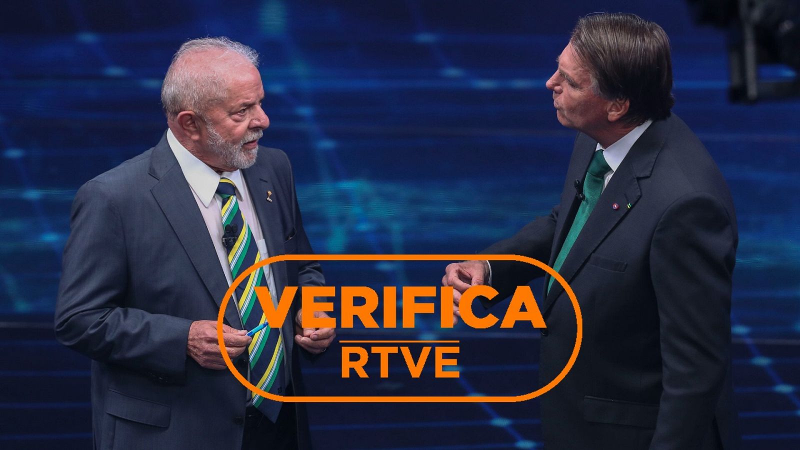 Lula da Silva y Jair Bolsonaro en un debate tras la primera vuelta de las elecciones. Con el sello VerificaRTVE.