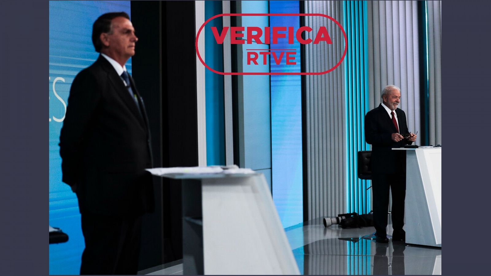 Jair Bolsonaro y Lula da Silva en el último debate previo a la segunda vuelta de las elecciones brasileñas con el sello: VerificaRTVE