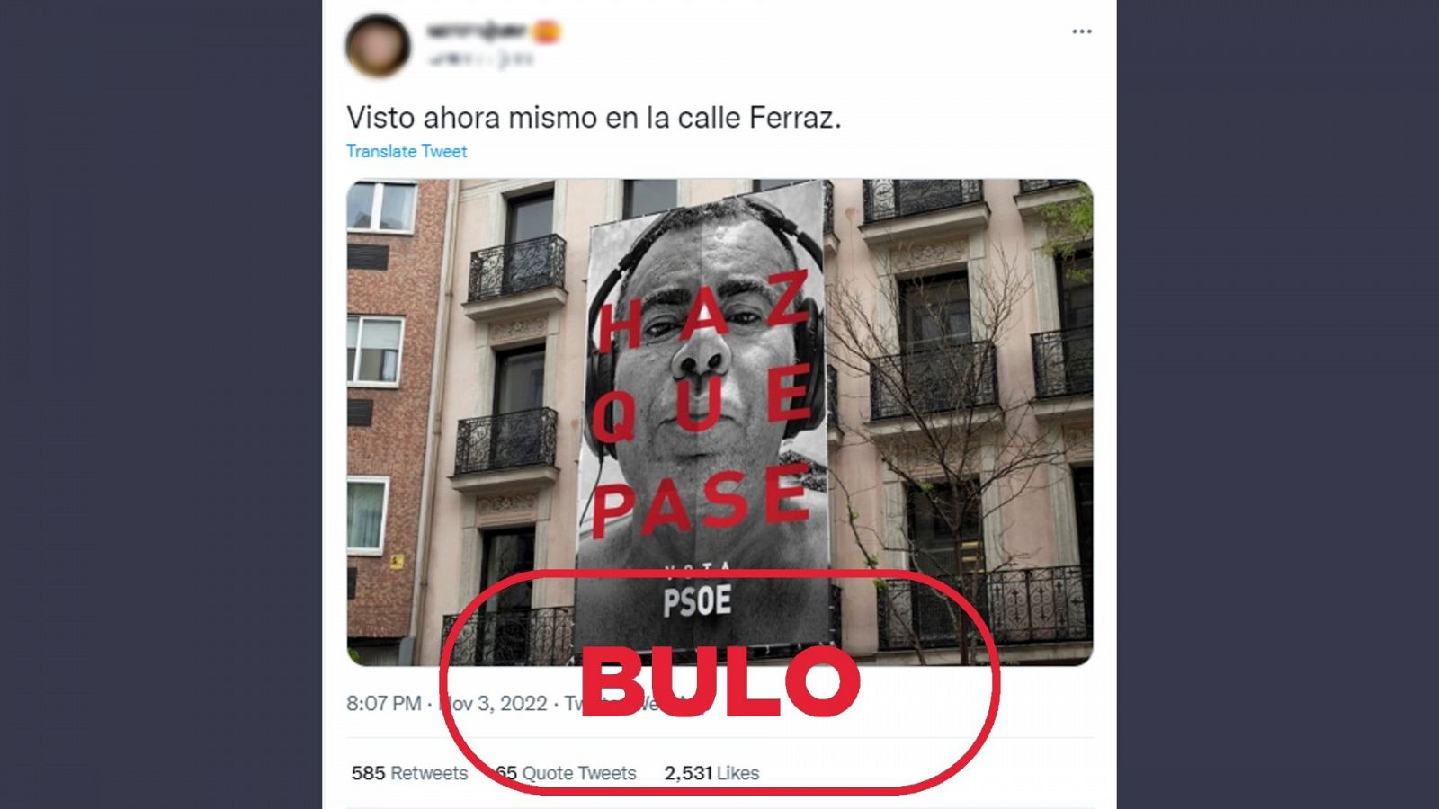 Mensaje que reproduce el bulo de que Jorge Javier Vázquez se presenta como candidato del PSOE a la alcaldía de Madrid en las elecciones municipales. Con el sello bulo