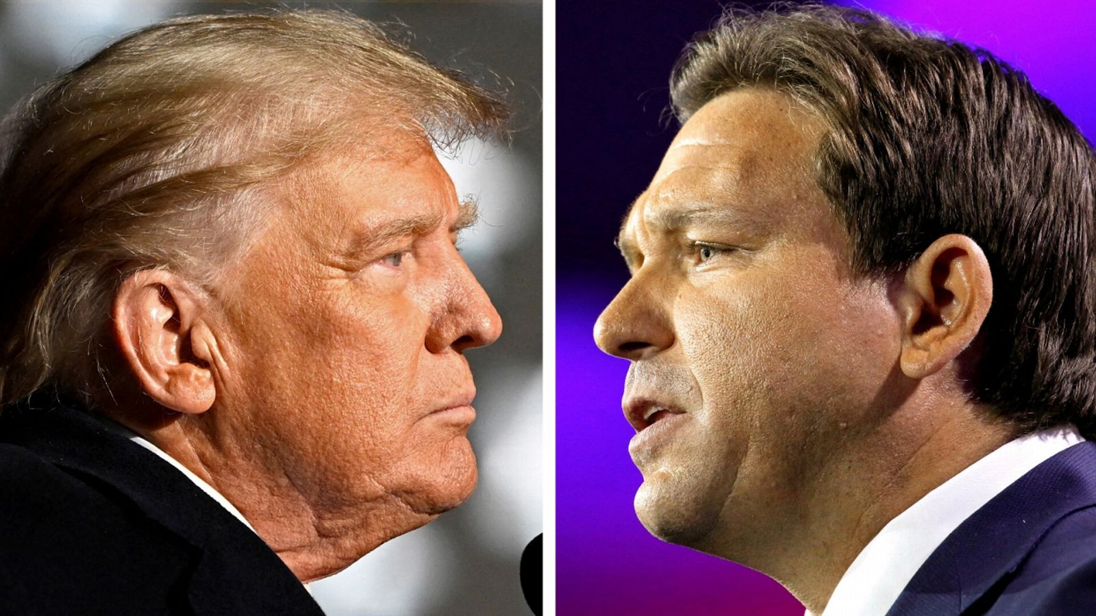 Fotomontaje con una imagen de Donald Trump y otra de Ron DeSantis (d).