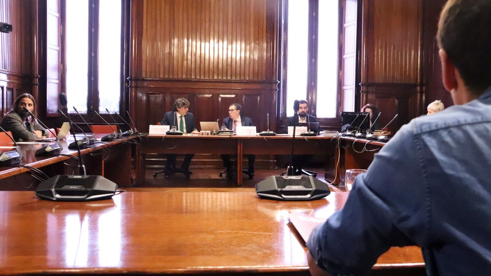 Jaume Alonso-Cuevillas i David Pérez en a reunió de la comissió de l'estatut dels diputats del Parlament