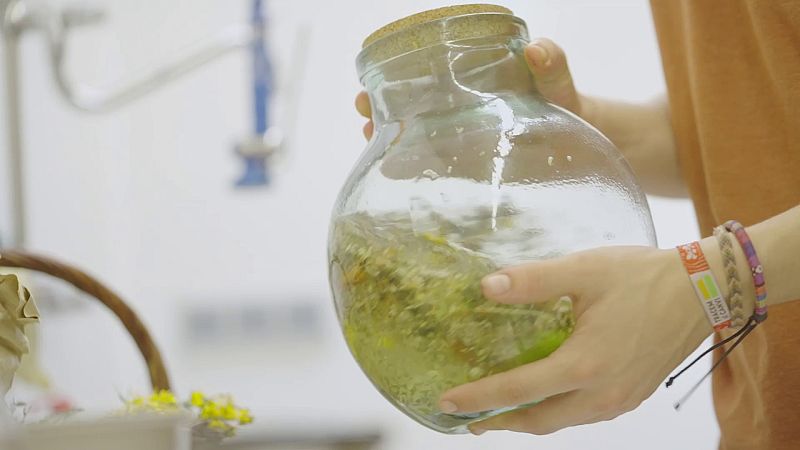 La ratafia es fa macerant una aigua ardent, plantes aromàtiques, nous verdes i espècies.