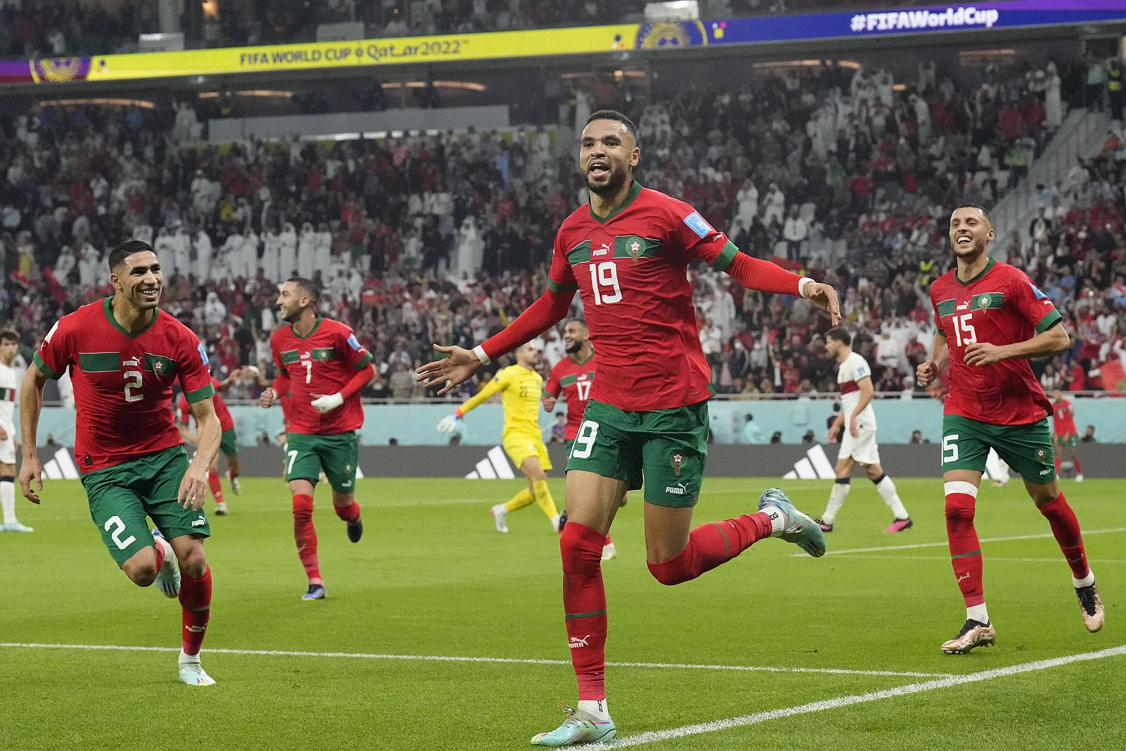 En-Nesyri celebra el tanto de Marruecos ante Portugal