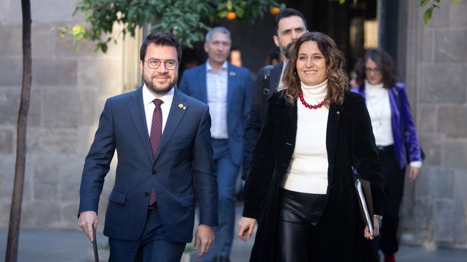 El presidente de la Generalitat, Pere Aragonès junto a la consellera de la Presidencia, Laura Vilagrà