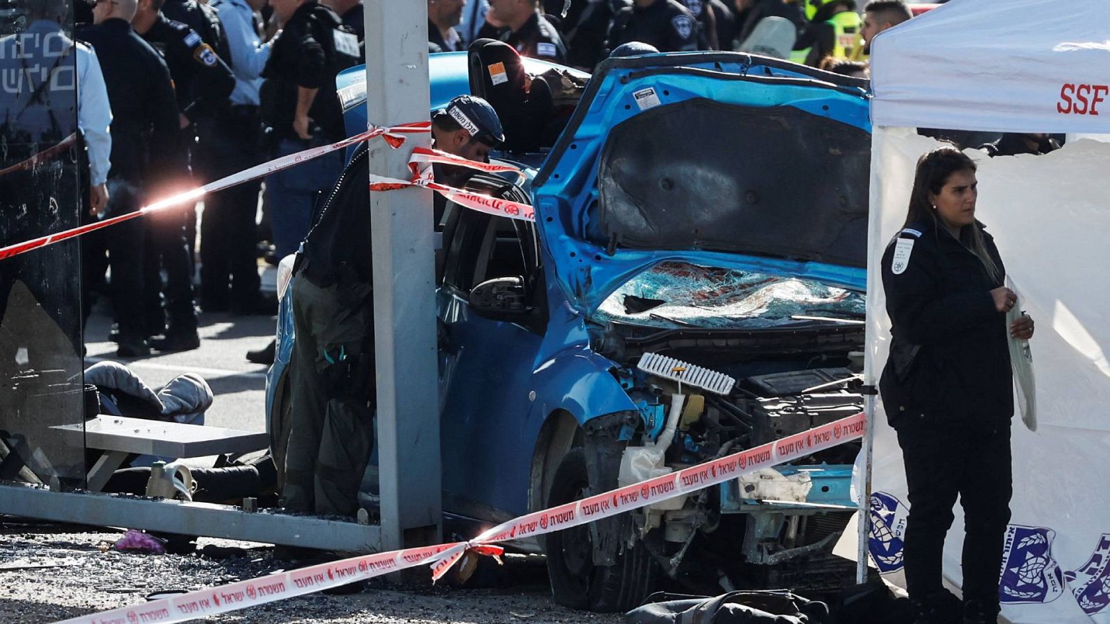 Lugar donde se produjo un presunto ataque de embestida en Jerusalén