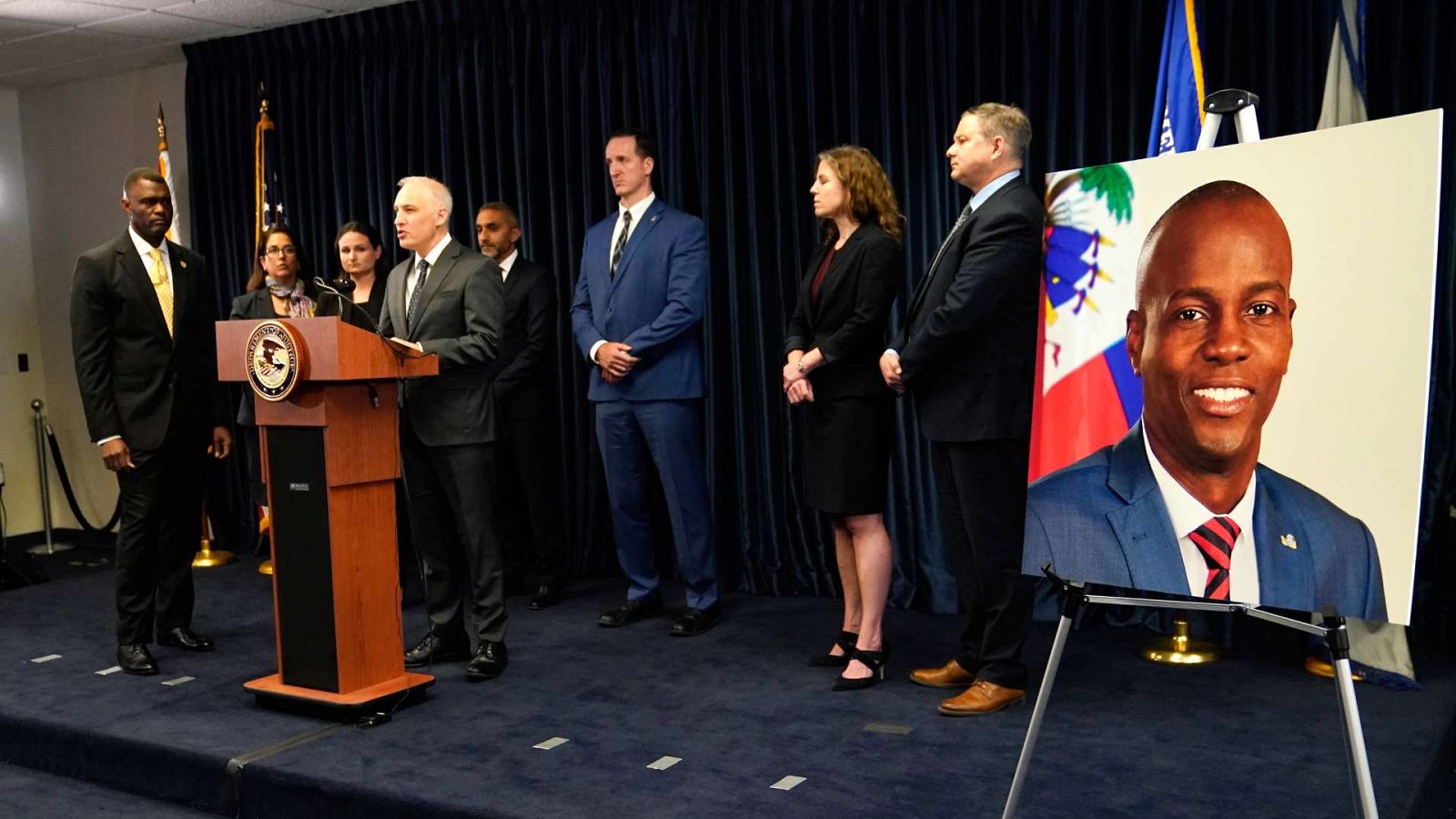 Rueda de prensa de las autoridades estadounidenses tras la detención de cuatro personas más por el asesinato del presidente haitiano Jovenel Moïse.