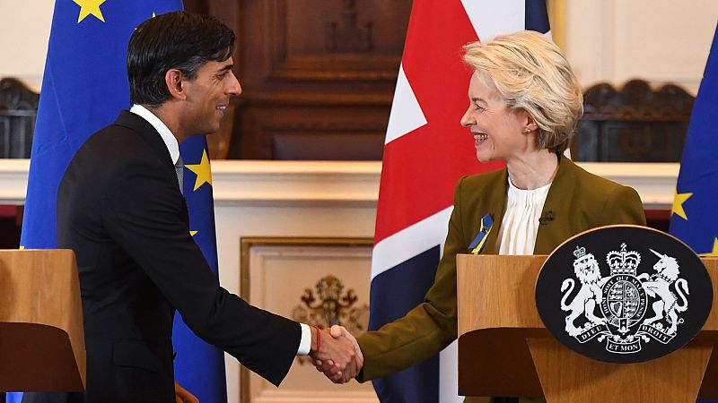 Rishi Sunak y Ursula von der Leyen, en una rueda de prensa