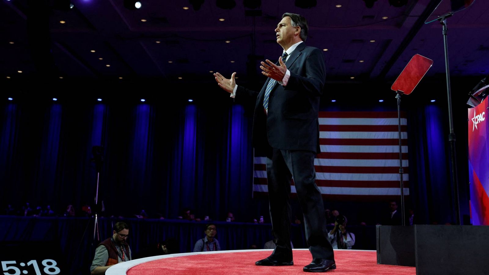 El expresidente de Brasil Jair Bolsonaro durante su discurso la Conferencia de Acción Política Conservadora (CPAC) en Maryland, Estados Unidos.