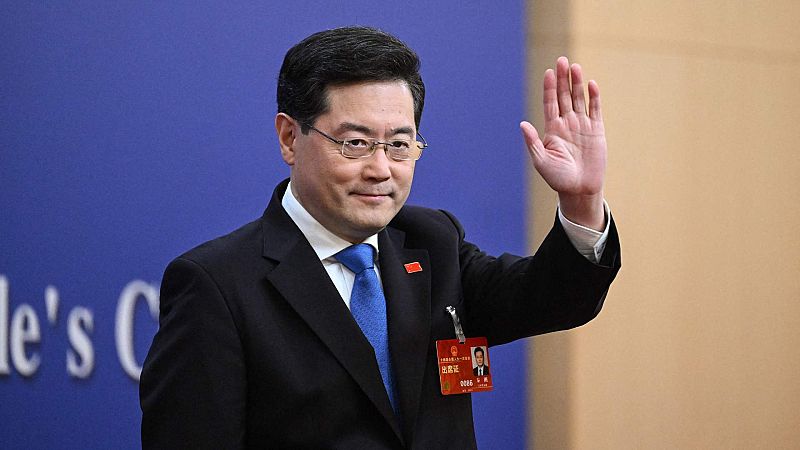 El ministro chino de Asuntos Exteriores, Qin Gang, en el Centro de Prensa de la Asamblea Popular Nacional (APN) en Pekín.