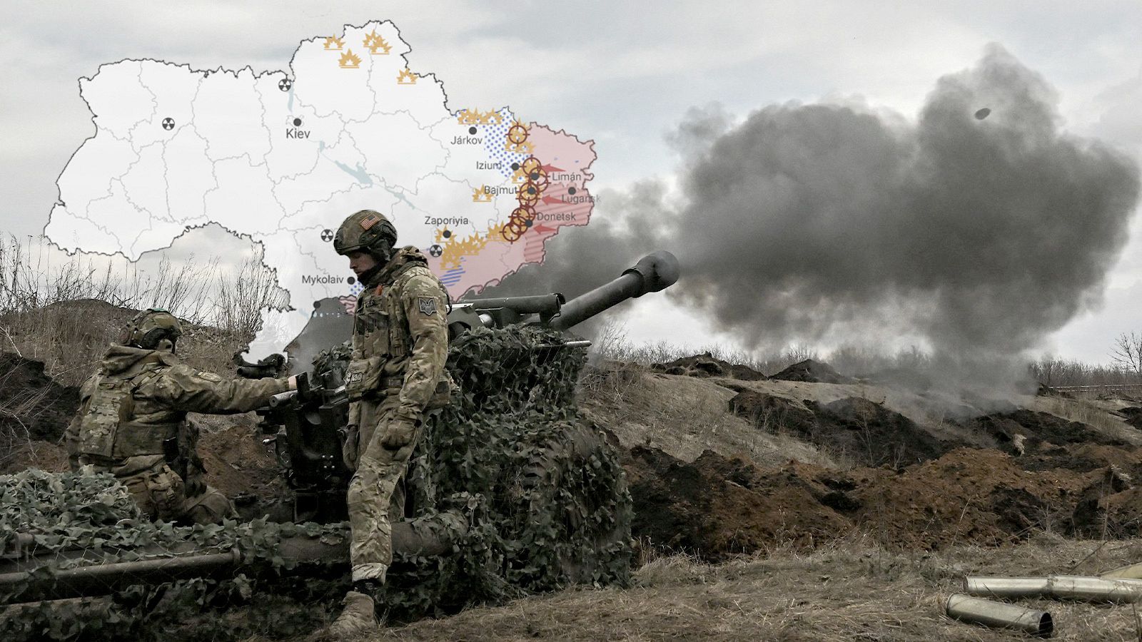 Militares ucranianos disparan cerca de la ciudad de Bakhmut, el 8 de marzo de 2023.