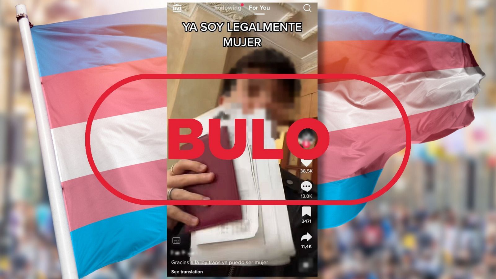 Vídeo de TikTok que reproduce el bulo del cambio de sexo en el Registro en un solo día