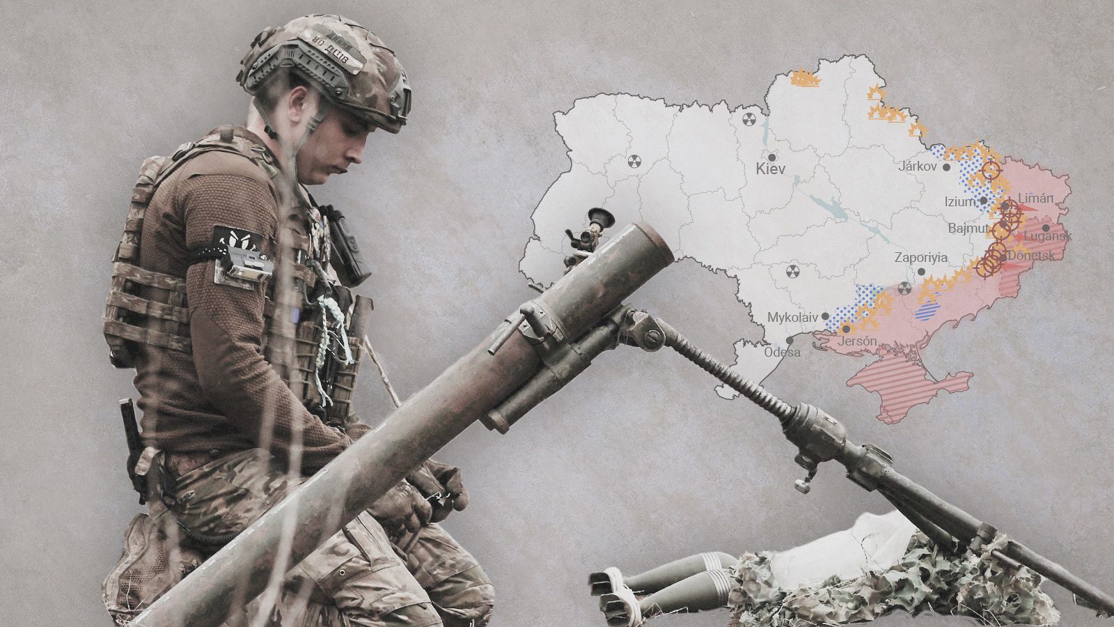 Un soldado ucraniano de los Paracaidistas de la 80ª brigada espera la orden para disparar una granada de mortero en una posición de primera línea cerca de Bajmut el 16 de marzo de 2023