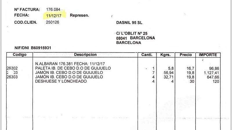 Caso Negreira: factura jamón