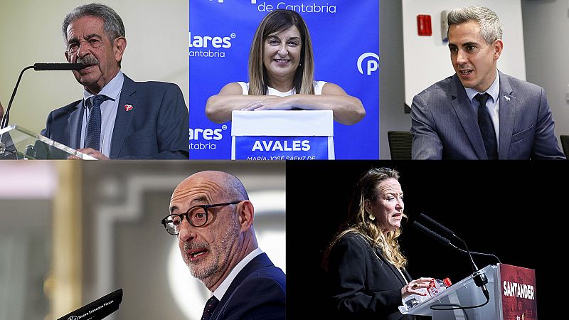 De izquierda a derecha y de arriba a abajo: Revilla (PRC), Sáenz de Buruaga (PP), Zuloaga (PSOE), Álvarez (Cs) y Díaz (Vox)