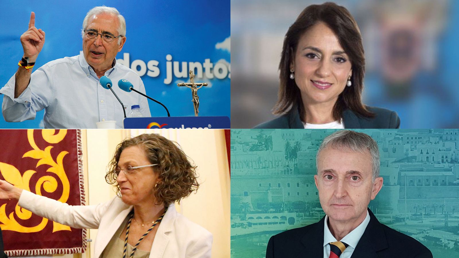 Candidatos el 28M en Melilla: Imbroda (PP), Almansouri (CpM), Rojas (PSOE) y Tasende (Vox)