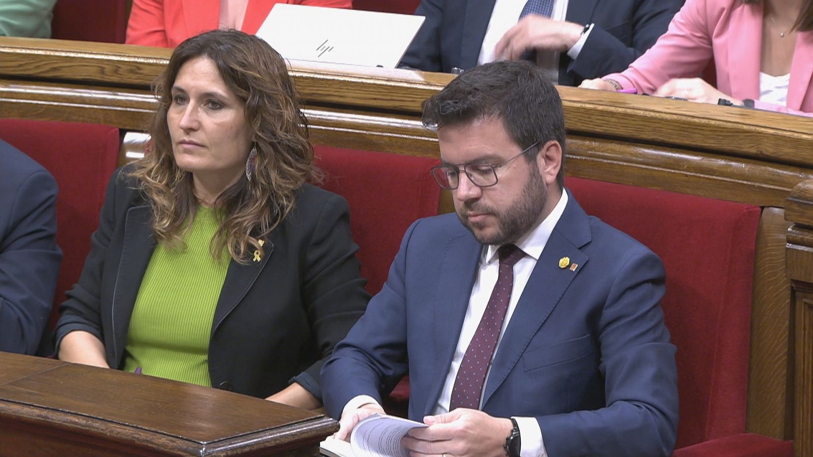 Pere Aragonès i Laura Vilagrà durant la sessió de control al Parlament