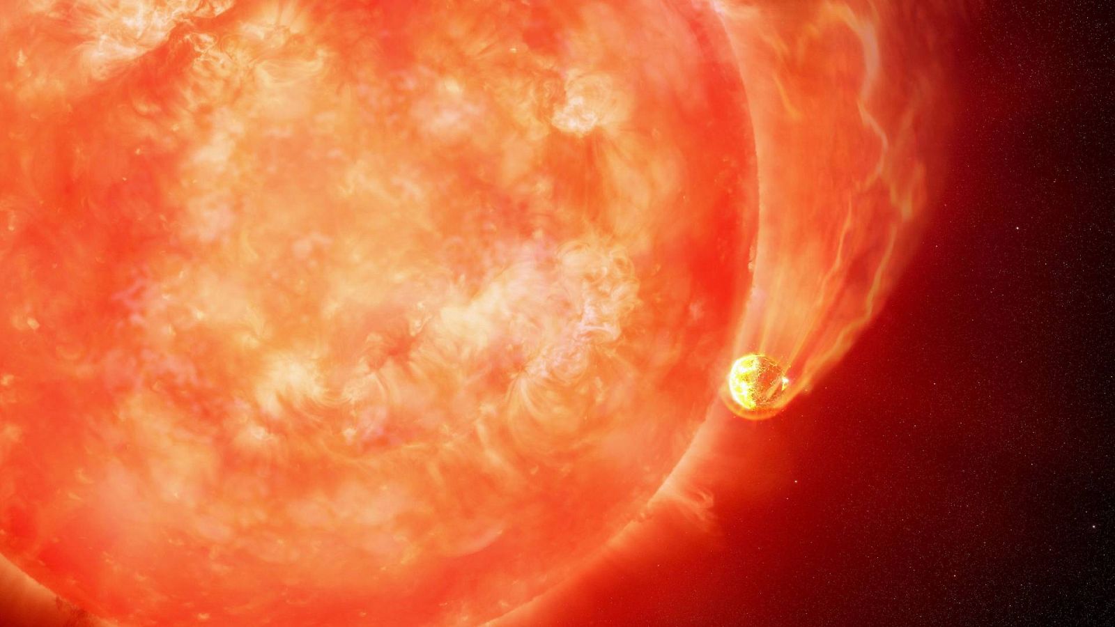 Recreación artística de una estrella devorando a uno de sus planetas cercanos