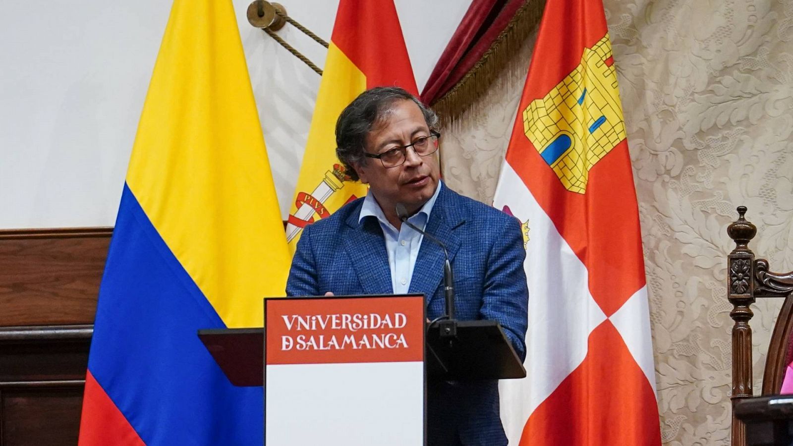 Una imagen del presidente de Colombia, Gustavo Petro, durante un acto en la Universidad de Salamanca.