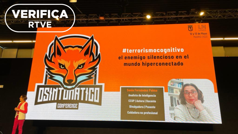 La analista Sonia Fernández Palma comparte algunos consejos y herramientas para combatir el fenómeno del "terrorismo cognitivo", con el sello 'VerificaRTVE' en blanco