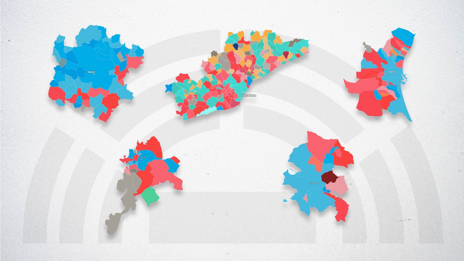 Resultados de las elecciones municipales del 28M en las grandes áreas urbanas de España