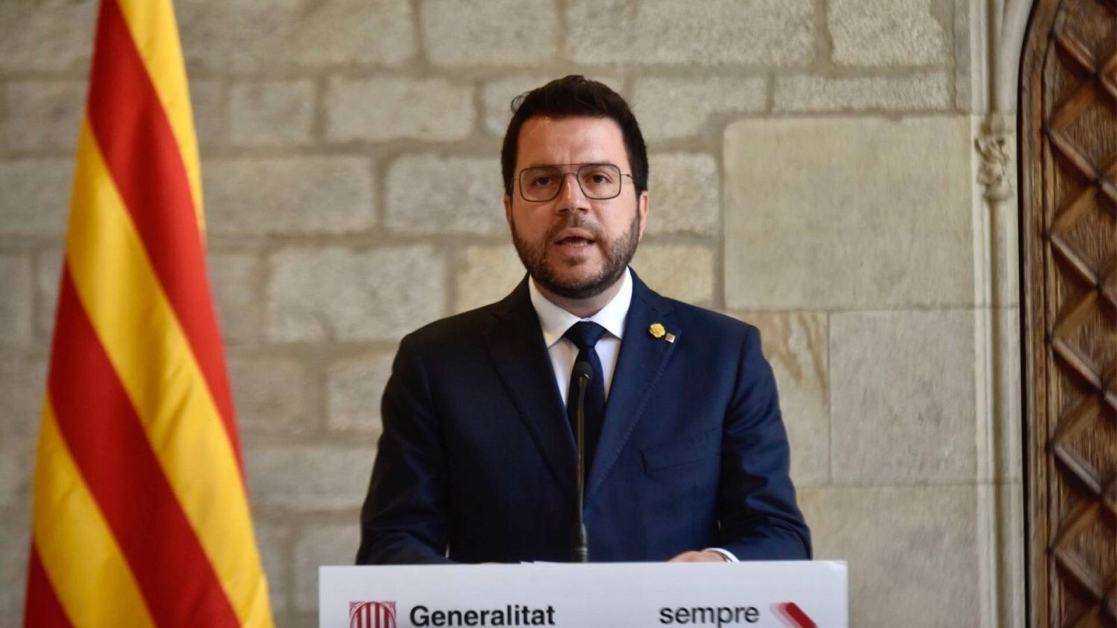 Comparecencia del presidente de la Generalitat, Pere Aragonès, este martes desde el Palau de la Generalitat