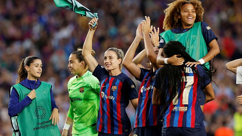 Barcelona - Wolfsburgo: las jugadoras del Barça, con Alexia Putellas al frente.