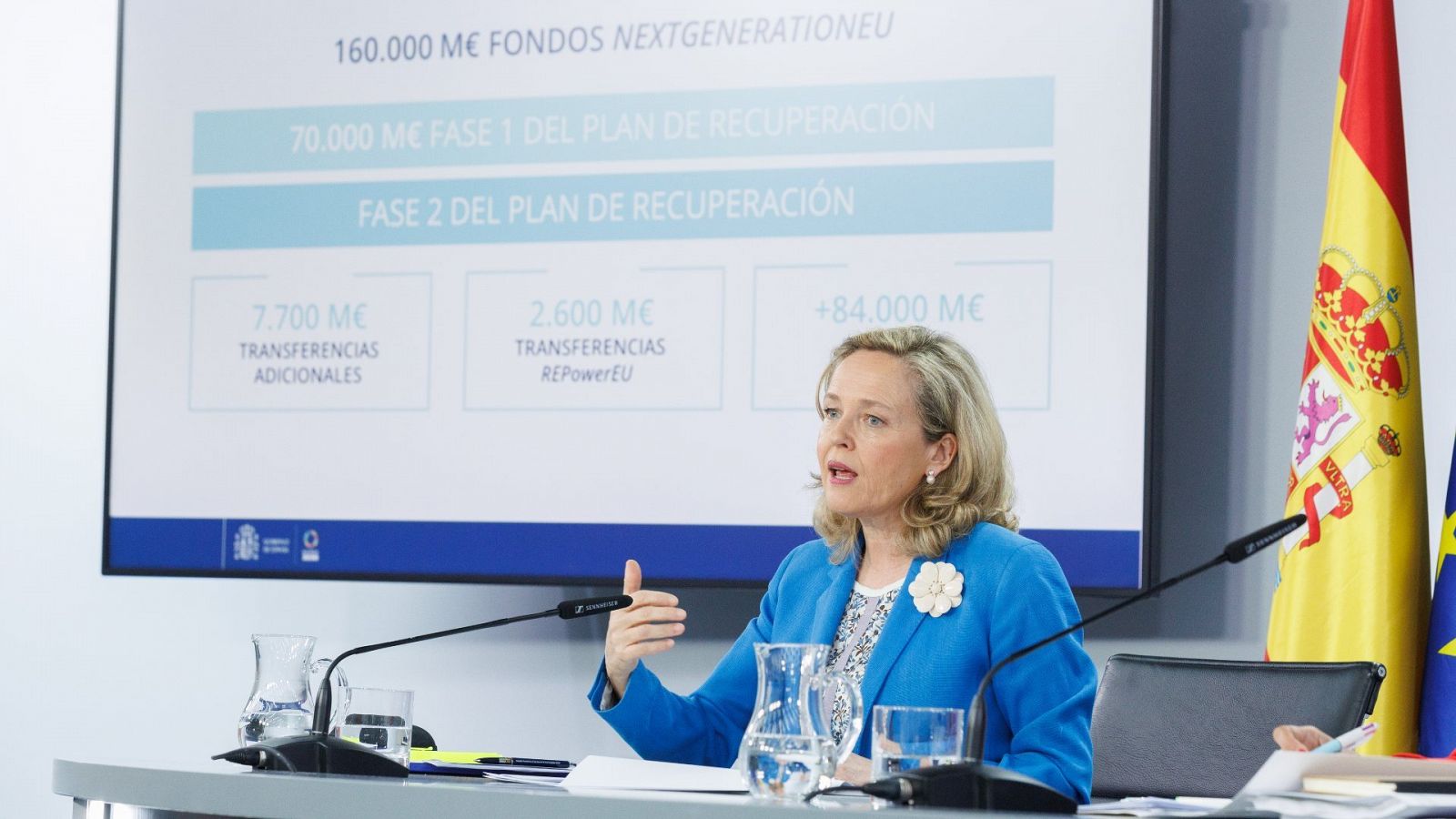 La vicepresidenta primera durante la presentación de la adenda tras el Consejo de Ministros