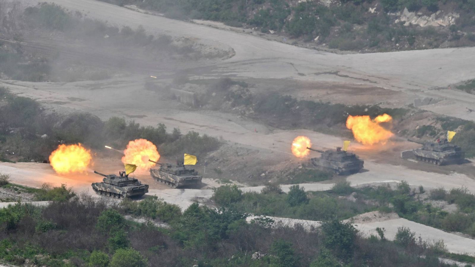 Imágenes de las maniobras conjuntas Corea del Sur-EE.UU. en el campo de tiro de Pocheon. Foto: Jung Yeon-je/Pool Photo vía AP. 