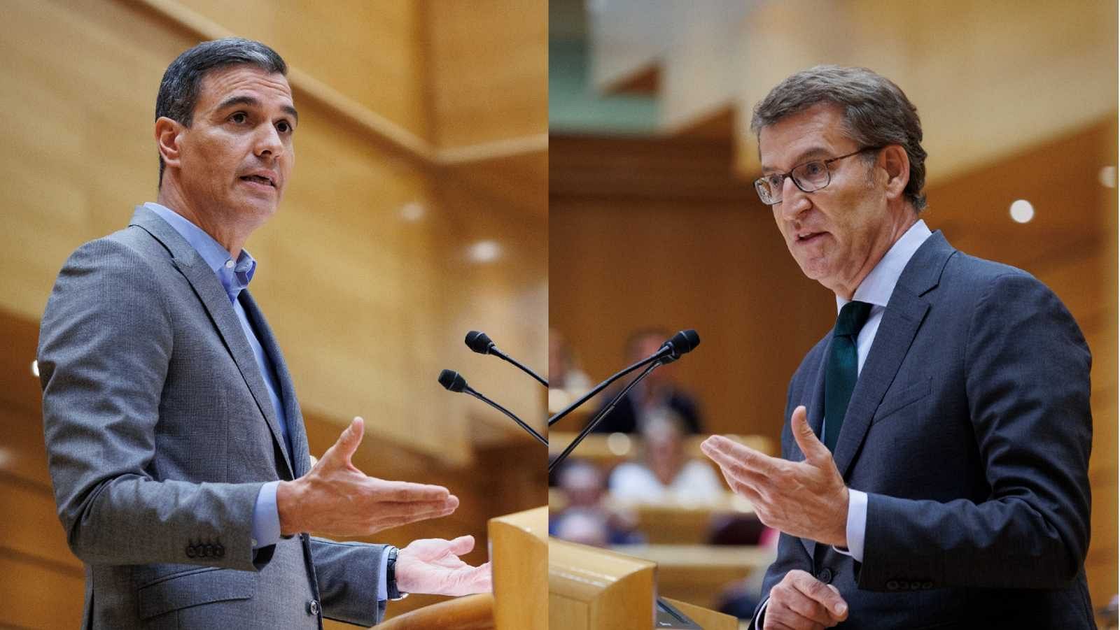 El socialista Pedro Sánchez i el popular Alberto Núñez Feijóo intervenen al Senat