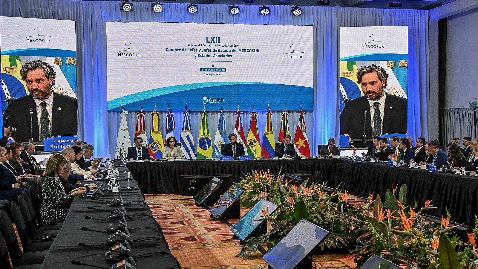 Santiago Cafiero durante la apertura de la Cumbre de Jefes de Estado del MERCOSUR y Estados Asociados este lunes en Puerto Iguazú, Argentina