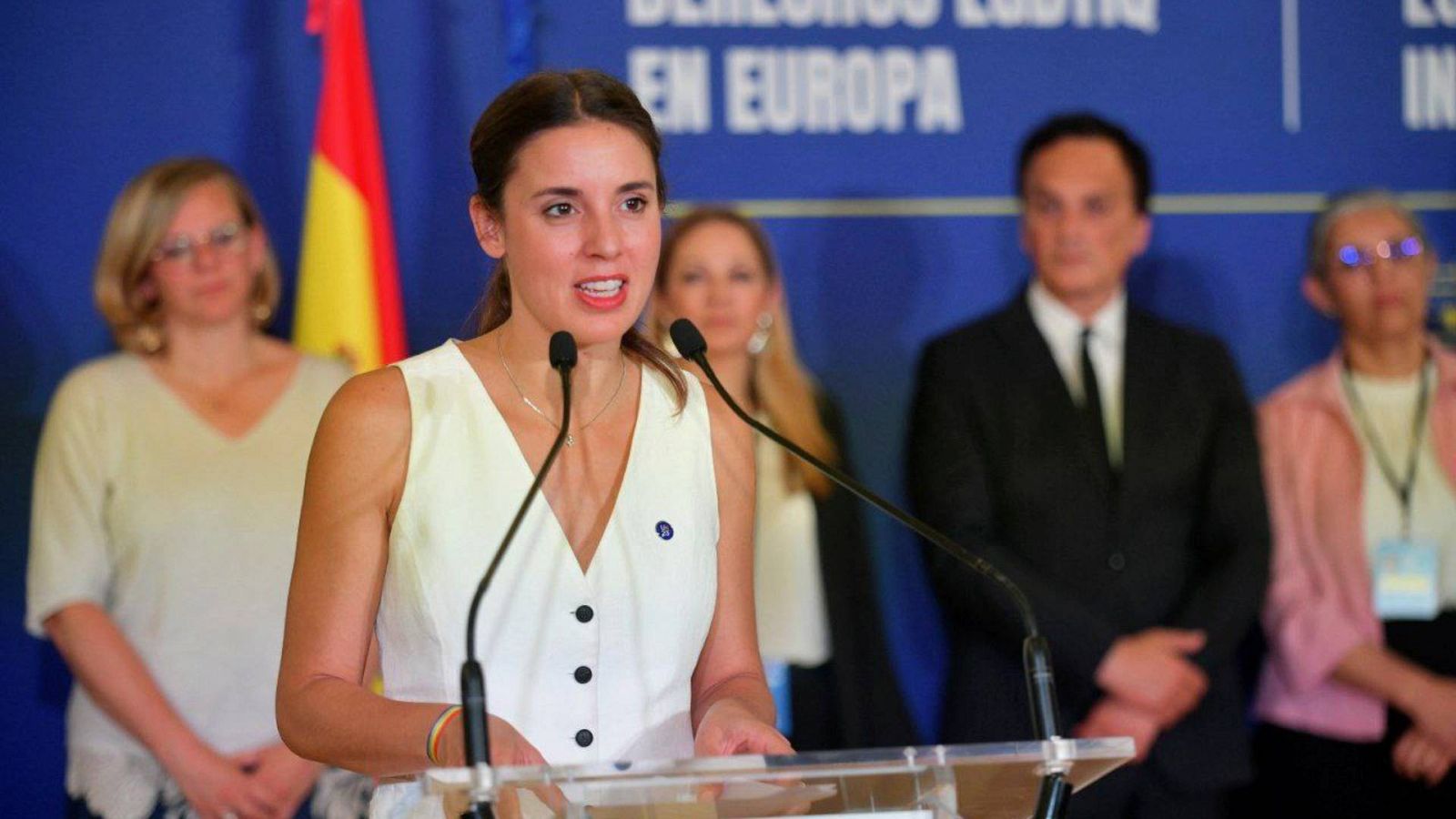 La ministra de Igualdad, Irene Montero, durante el evento "Avanzando los derechos LGTBI en Europa", en el marco de la Presidencia española del Consejo de la Unión Europea