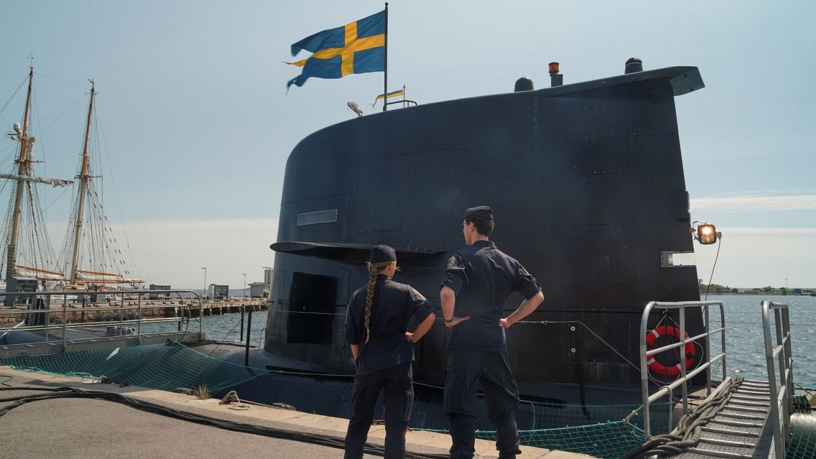 El submarino sueco HMS Gotland en un puerto en la base naval de Karlskrona, en Suecia